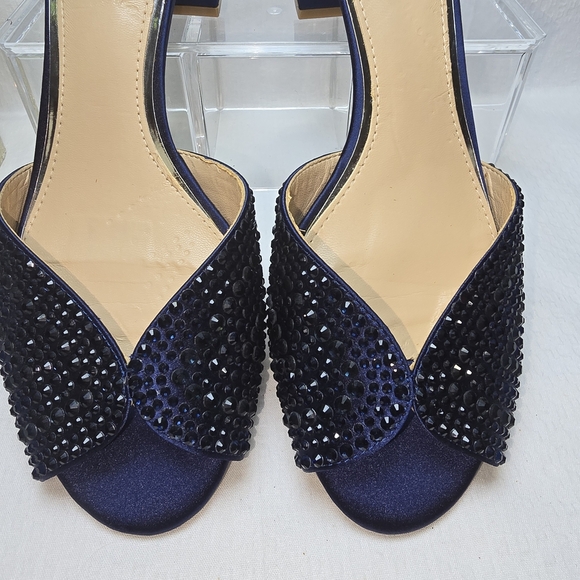 JEWEL BADGLEY MISCHKA NAVY RHINESTONE PEEP TOE ANKLE STRAP BLOCK HEEL 8 - Picture 9 of 15